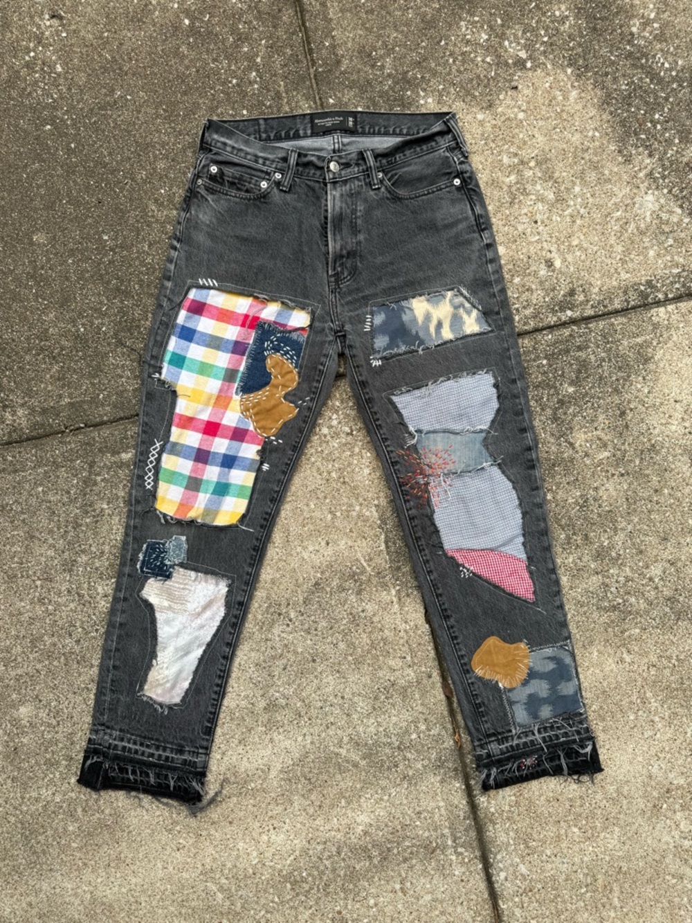 Custom Rework A&F Loose Fit Jeans - Patchwork and Sashiko